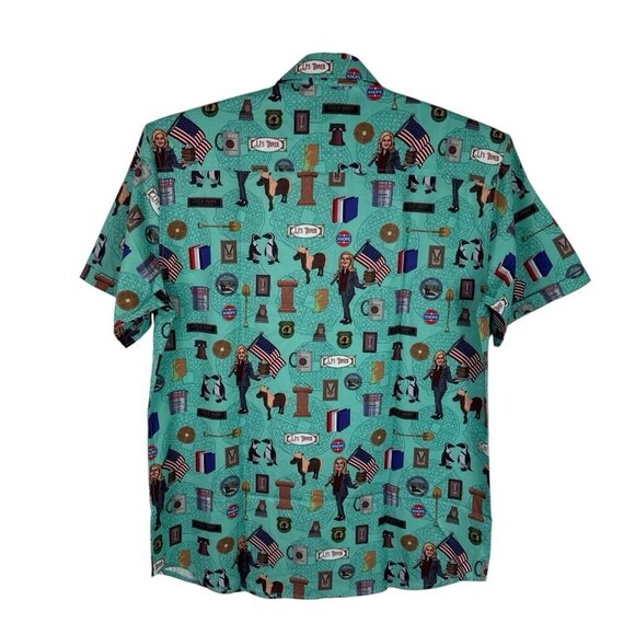 Parks and Rec RSVLTS XL Leslie Knope Button Down SS Shirt Teal Green NWT Stretch - Picture 3 of 16